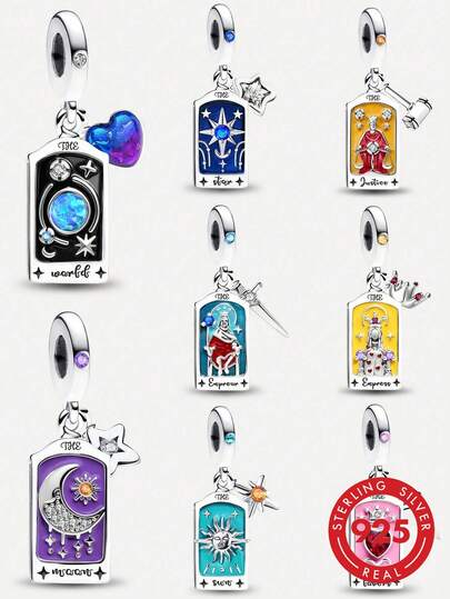 1 mặt dây chuyền hình lá bài Tarot bằng bạc Sterling 925, thích hợp để làm vòng tay, dây chuyền cho nữ, tự làm trang sức và trang trí hàng ngày.