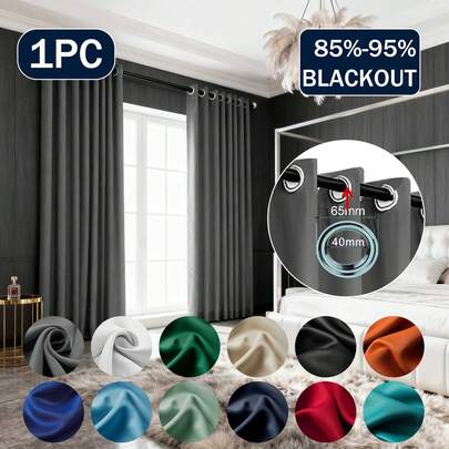1pc/2pcs Solid Color Polyester Curtains, Energy Blackout Light Blocking Thermal Insulated Curtains For Kitchen, Dining Room, Living Room, Bedroom, Study Room In Black, Deep Grey