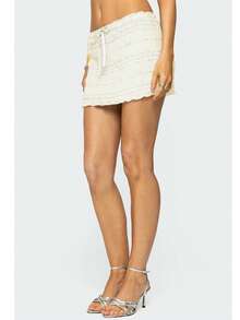 Women's 2 Piece Outfits Smocked Mini Skirt Set Casual Sleeveless Backless Smocked Halter Neck Tie Up Crop Top + Bodycon Short Mini Skirt Set Cocktail Party Beach Dress - F671-Màu be - Xem 8