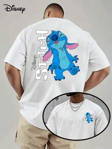 [Disney Licensed]Disney Lilo & Stitch Stitch Vertical Name Cute Cartoon Graphic T-Shirt, Men's Oversized Front & Back Print Short Sleeve Tee, Kawaii Streetwear Top For Summer Daily Wear, Back To School, Stitch Fans Gift, Casual Outings & Teen Fashion, Disney Officially Authorized Men's Short-Sleeved T-Shirts, Mens Clothes, Men, Ropa De Hombre, Summer Clothes, Men Shirts, Graphic Tees, Disney Outfits Men, Graphic Tees, Camisetas Para Hombre, Camisas Para Hombre, Summer Outfits For Men, Father's Day Gift, Perfect Gift For Family And Friends, Which Are Necessary For Birthday Parties, Disney Shirts, Mens Clothes, Summer Clothes, Officially Licensed Disney T-Shirts, Disney Men's And Women's Spring/Summer Fashion Casual Short-Sleeve T-Shirts - White - View 1