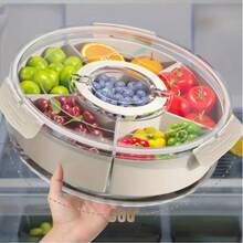 Rotatable Fruit Plate With Lid And Handle; Refrigerator Crisper Storage Box, Outdoor Camping Multi-Purpose Snack Plate, Large Cold Cut Meat, Vegetable And Fruit Plate For Tos, Parties And Travel Picnics - Multicolor - View 3