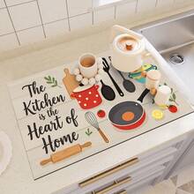 1pc Red Polka Dot Dish Drying Mat With Kitchenware Decor Pattern, Multipurpose Draining Pad, Household Gift, Tabletop Decor - XYLSD-218 - View 6