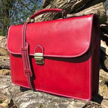 15" HAND MADE ITALIAN LEAR BRIEFCASE SATCHEL LAPTOP OFFICE BAG RED MESSENGER - Rectangle - View 3