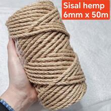 Cuerda de cáñamo natural de 50m, cuerda de cáñamo resistente de 6mm de grosor, adecuada para postes de arañazos para gatos, manualidades DIY, arreglos florales y envoltura de regalos de Navidad - Fibra resistente, adecuada para reemplazo de árboles y protección de muebles, dueños de mascotas - 6*50 cm - Ver 13