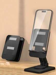 1 pieza Soporte de teléfono de ABS negro, soporte para tableta, soporte de escritorio para teléfono plegable y ajustable de 360° - Negro - Ver 6