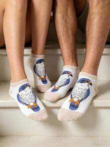 2双卡通小鸟嵌花短袜，动物纹男女通用休闲袜，四季皆宜 - 彩色 - 查看 4