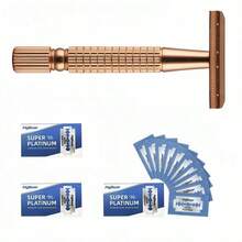 Rose Gold Alloy Women's Razor, Stainless Steel Handle, Reusable, Fragrance-Free, Suitable For Facial, Underarm, Bikini, Leg Hair - Tools & Accessories - Multicolor - View 2
