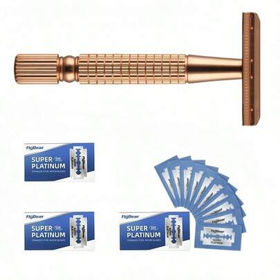 Rose Golden Zinc Alloy Razor For Women, Stainless Steel Handle, Reusable, Unscented, For Beard And Mustache, Face, Armpit, Bikini, Legs - Tools & Accessories