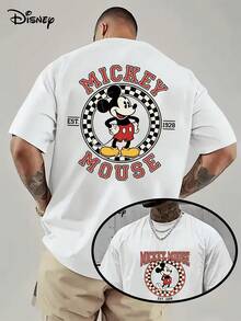 [Disney Licensed]Disney Mickey Mouse Vintage 1928 Checkered Circle Mickey Graphic Men's Oversized T-Shirt, Casual Crew Neck Retro Distressed Streetwear Tee, Classic Nostalgic Cartoon Print Top, Disney Officially Authorized Men's Short-Sleeved T-Shirts, Mens Clothes, Men, Ropa De Hombre, Summer Clothes, Men Shirts, Graphic Tees, Disney Outfits Men, Graphic Tees, Camisetas Para Hombre, Camisas Para Hombre, Summer Outfits For Men, Father's Day Gift, Perfect Gift For Family And Friends, Which Are Necessary For Birthday Parties, Disney Shirts, Mens Clothes, Summer Clothes, Officially Licensed Disney T-Shirts, Disney Men's And Women's Spring/Summer Fashion Casual Short-Sleeve T-Shirts - White - View 1