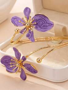 1pc Fashionable Geometric Line Floral 3D Adjustable Bangle - Purple - View 3