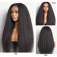 Kinky Straight Wig Human Hair 13x4 Hd Transparent Lace Front Wigs Human Hair Pre Plucked With Baby Hair Yaki Straight Frontal Wigs For Women 200 Density Human Hair Wig - Natural Black - 查看 3
