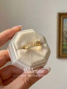 MADEONE 1枚复古宫廷风戒指，女士珠宝，925纯银，精致配饰，情侣约会礼物，球形装饰 - 金色 - 查看 5