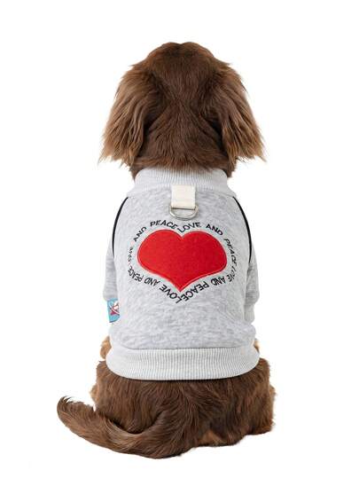 PETCIRCLE 1件宠物服装，室内外皆宜，欧美韩风，适合贵宾犬、泰迪犬、小型犬和幼犬，休闲舒适，印有爱心和平图案的毛衣