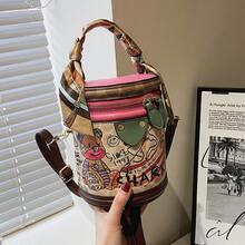 Borsa a cilindro stampata in PU bianco, borsa a tracolla con cerniera alla moda, borsa a spalla minimalista urbana - Rosa - Visualizzare 7