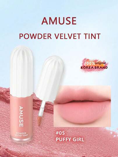 AMUSE Poederfluwelen tint, fluweelzachte matte finish, vervaagt liplijnen, vlekbestendig, 2-in-1 lip & wang, langdurige kleur, draagbaar touch-up ontwerp. K-Beauty, Koreaanse make-up, 3,3 g / 0,11 oz