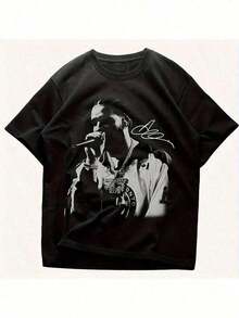 Drake "For All The Dogs" Rare Hip Hop Graphic T-Shirt -  Cotton Men's Regular Fit Short Sleeve Tee With Heat Transfer Print,  Casual Rap Merch For Concerts & Casual Attire, Streetwear Fashion100Cotton - 黑色 - 查看 3
