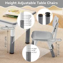 Kids Study Table And Chairs Set, Height Adjustable Toddler Table And Chair Set For Kids Ages 3-8, 31.5" L X 23.6" W Graffiti Desktop Plastic Children Art Table With 2 Seat - 灰色 - 查看 3