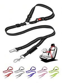 1pc 2-In-1 Pet Car Seat Belt Leash, Dual Connection To Prevent Escape, Large Dog Leash, Shockproof, Adjustable, Reflective At Night, Pet Outdoor Supplies - Multicolor - View 2