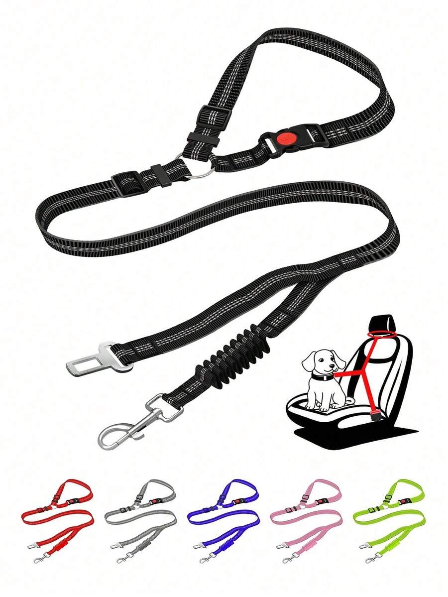 1pc 2-In-1 Pet Car Seat Belt Leash, Dual Connection To Prevent Escape, Large Dog Leash, Shockproof, Adjustable, Reflective At Night, Pet Outdoor Supplies