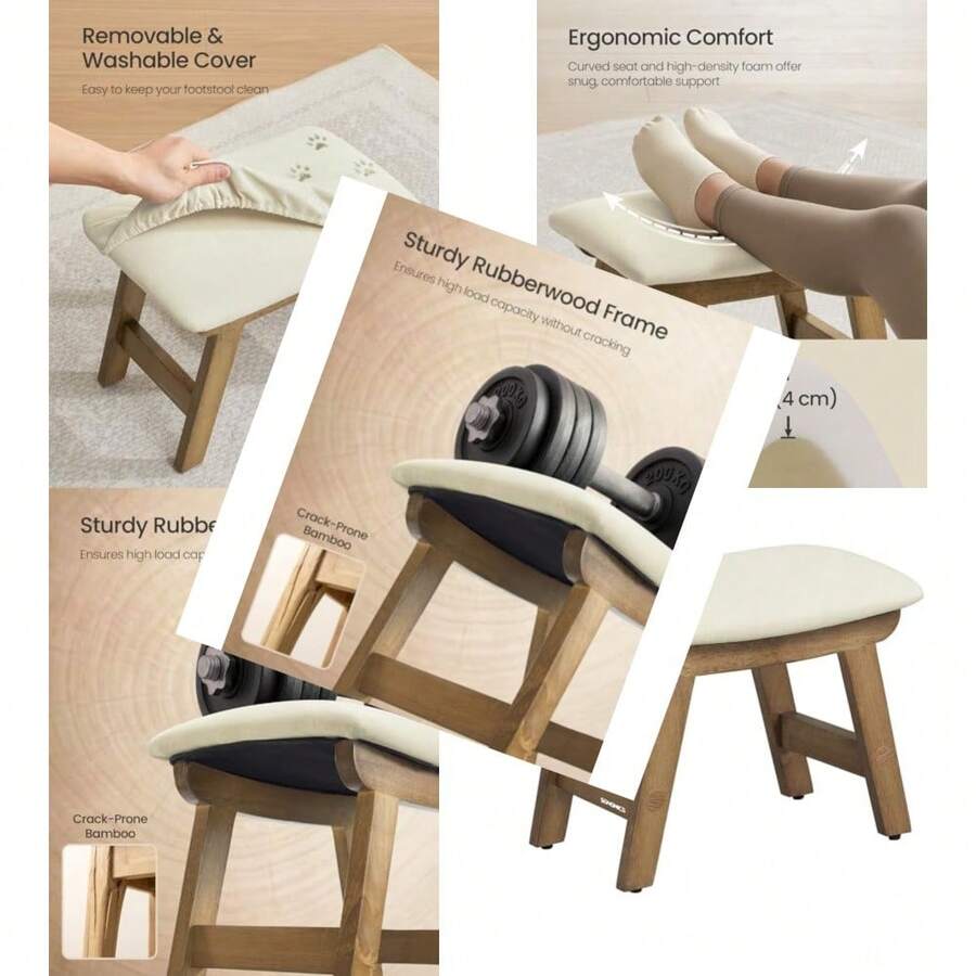 Feet Stool Ottoman Padded Feet Rest Under Desk With Solid Wood Frame Removable Cover For Living Room 9.8 X 15.4 X 11.8 Inch And Brown ULSF052LF01 - Slate Gray + Brown Leg - View 1