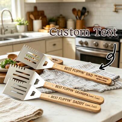 Personalisiertes Geschenk Beste Wende-Dad Spachtel, Personalisierte BBQ Spachtel Geschenke für Männer, Individuelle Grillwerkzeuge mit Text, Individuelle Spachtel mit Holzgriff und Edelstahlblatt, Stabile Spachtel, Wiederverwendbar, Leicht zu reinigen, Schimmelresistent, Edelstahl, Vatertagsgeschenk Spachtel | Weihnachtsgeschenk für Papa | Geschenk für Opa | Valentinstag Geschenk für ihn Personalisierte Geschenke, Urlaubsnotwendigkeit, Sommer