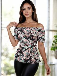 ZTSO Fashionable Off-Shoulder Blouse With Belt - Black and White - View 12