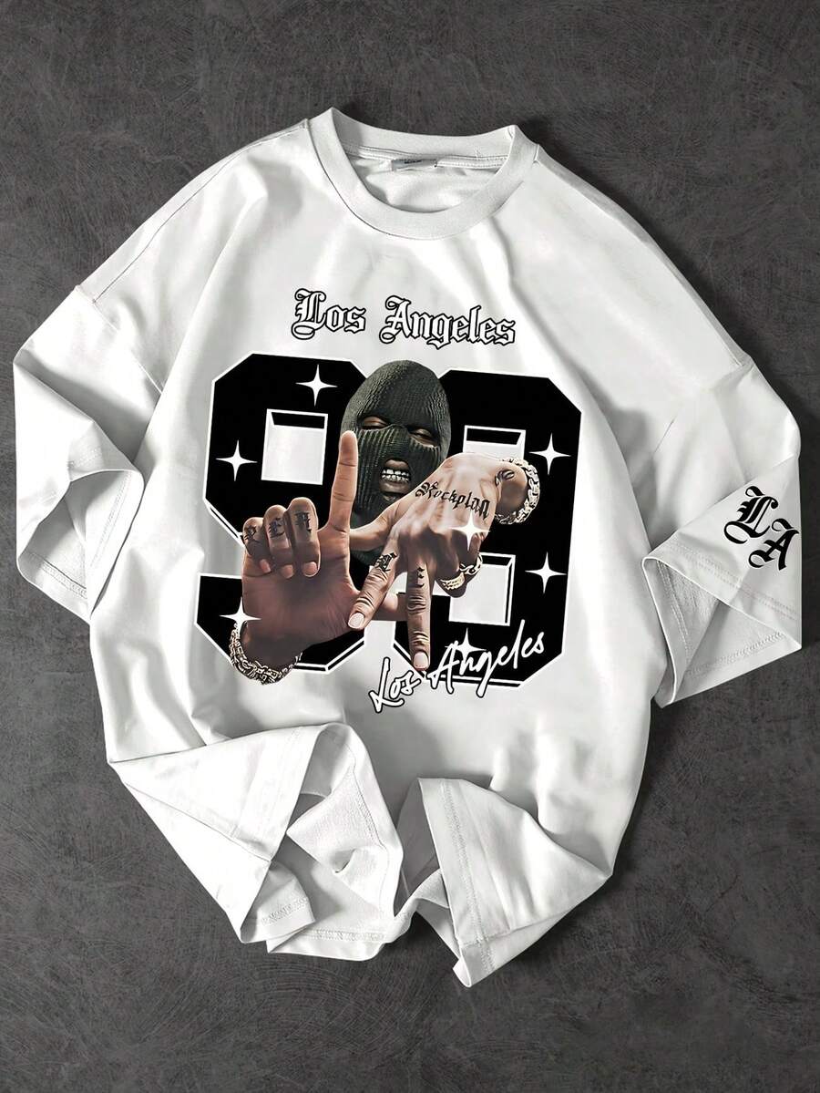 CAMISETA Masculina Tradicional Básica Casual Qualidade Streetwear Infantil Adulto Plus Size T Shirt Unissex 98 Los Angeles Gangsta Grillz - Branco - Visão 1