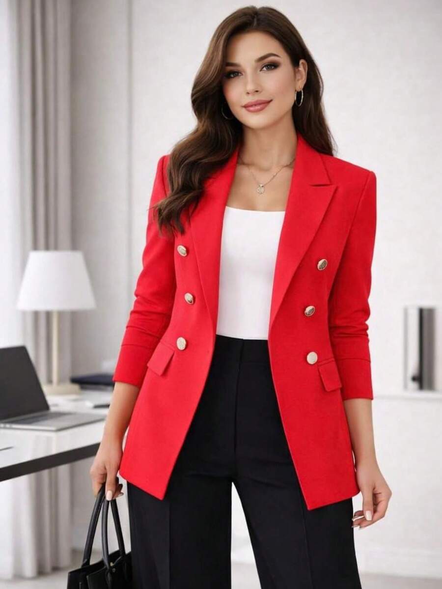 Women's Button-Down Blazer - Red - View 1