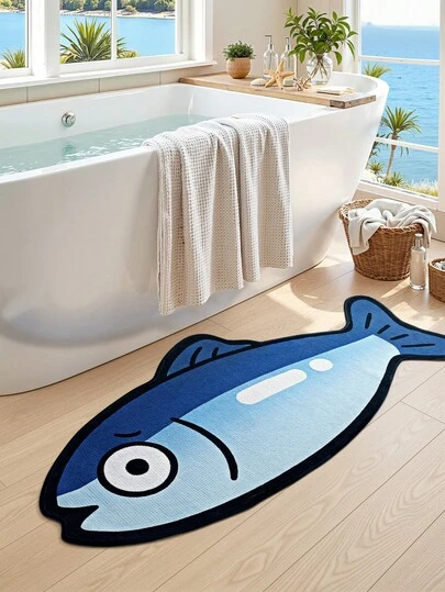 Tapete decorativo para casa com estampa de peixe azul (1 peça), tapete de pelúcia macio de alta qualidade para cabeceira, adequado para banheiro, cozinha, áreas externas e internas, corredor, quarto, sala de estar, tapete de apoio, tapete lavável à máquina, tapete de entrada fácil de limpar, tapete com base antiderrapante para decoração de quarto, tapete decorativo estético estilo japonês para ambientes internos e externos.