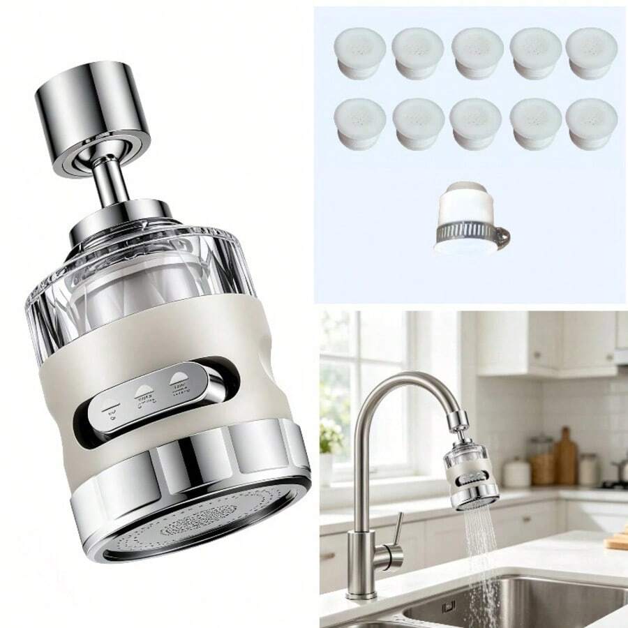 Bộ lọc vòi nước với hệ thống lọc đa lớp composite, giúp giữ lại hiệu quả các chất rắn và hạt lơ lửng trong nước, đồng thời có thiết kế chống sủi bọt và chống bắn tóe.