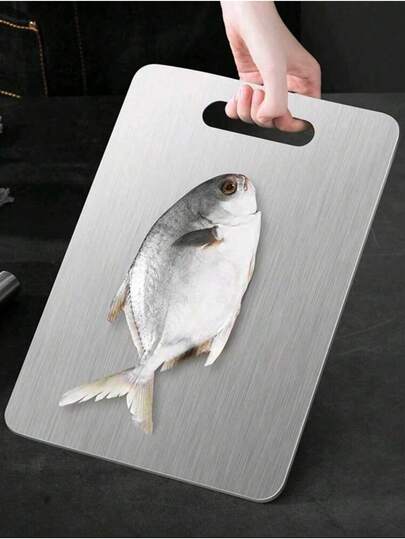 1 pieza Tabla de cortar redonda de acero inoxidable de alta calidad, doble cara - Tabla de cortar de acero inoxidable engrosada, anti-moho, fácil de limpiar, adecuada para cocina, comedor, carnes, frutas y verduras, multifuncional y práctica, diseño minimalista