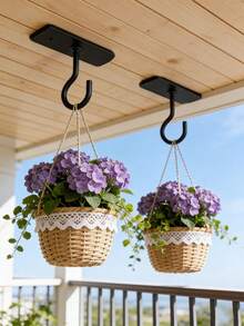2-Hole Installation Multi-Function Hook Set, For Hanging Plants And Flower Baskets, Minimalist Ceiling Hook, Suitable For Balcony, Patio, Garden Accessories, Outdoor Garden Decor, Home Room Decoration - Hook Up - View 6