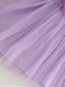 Set de 2 piezas de vestido de malla con bloqueo de color para niñas bebé, dulce y lindo, adecuado para salidas, fiestas y reuniones, primavera/verano - Lila Púrpura - Ver 7