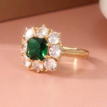 Vintage Elegant Green Synthetic Zirconia Ring For Women, Perfect Wedding Jewelry, Handmade Artisan Ring, Christmas Gift, Minimalist Vintage Wearable Jewelry - Gold - View 4
