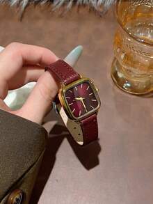 1件時尚優雅復古女款石英手錶，百搭方形小錶盤，英倫風小眾奢華時尚石英錶，適合假期、派對、婚禮、開學季、聖誕節、感恩節、萬聖節、復活節等場合，送給女性的最佳禮物 - 紅色 - 查看 3