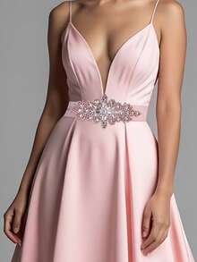 1pc Rhinestone Formal Dress Belt, Hand-Sewn Bridal Accessory, Holiday Gift, Fashion Wedding Dress Belt - Retro Pink - View 3