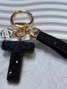Bling Rhinestone Letter Keychain, 3D Crystal Letter Keyring, Rhinestone Lanyard, Engraved Metal Tag Set, Elegant Bag/Car Key Chain Accessory Gifts For Mother, Father, Graduation, And Teacher - Multicolor - View 25