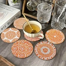 Bộ đế lót ly bằng gỗ hình tròn hình học, quà tặng tân gia, sinh nhật, lễ Eid Al-Fitr, quà Ngày của Cha. - Màu Cam san hô - Xem 6