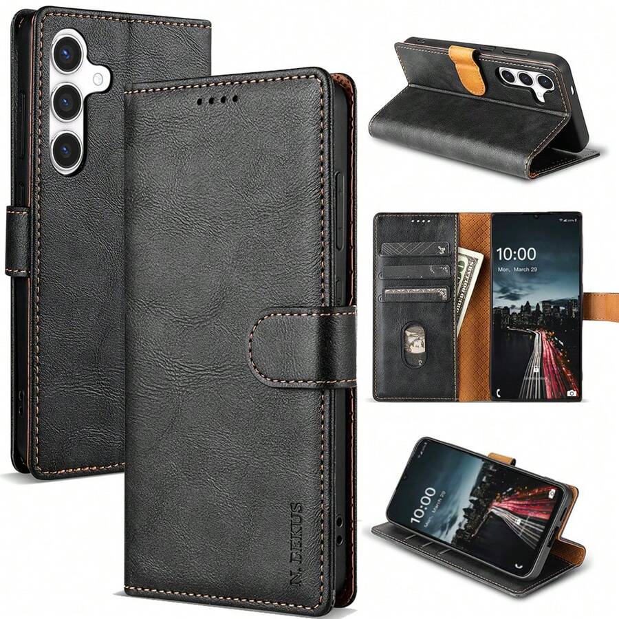 Ốp lưng kiêm ví da giả cao cấp tương thích với Apple Galaxy, có ngăn đựng thẻ và chân đế gập tiện dụng. - màu đen - Xem 1