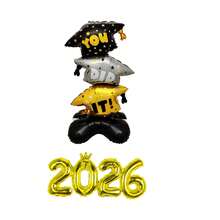 2026 Gold Foil Graduation Cap Balloon With Stand, Graduation Party Decoration - Multicolor - View 6