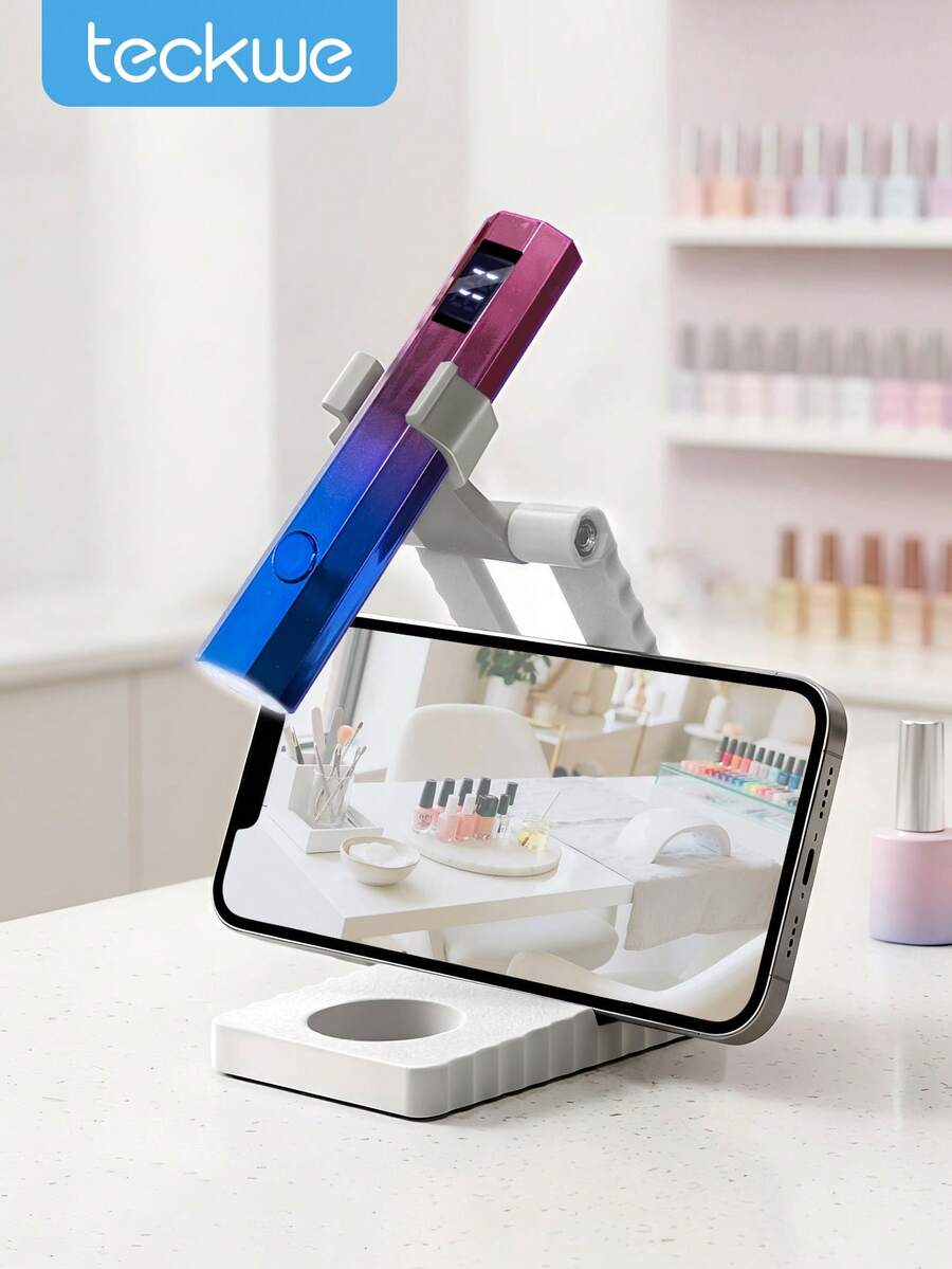 Teckwe 便携式手持美甲烘干灯，UV/LED美甲固化灯，适用于所有凝胶指甲油，可充电速干美甲灯，三合一套装，包含支架、美甲灯和数据线，万圣节派对适用 - 彩色 - 查看 1