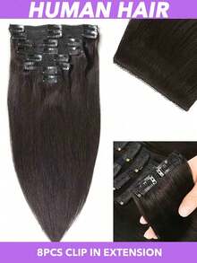 18英寸直发夹式接发，真人发，8片装，Remy真人发夹式接发，女士适用，自然柔软真人发（90-150克），1B自然黑，8-28英寸 - Natural Black - 查看 2
