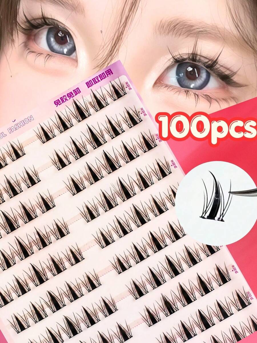 100 bouquets de faux cils de lapin sans colle, style coréen, courbe C, longueur fixe de 12 mm, agrandissement des yeux, DIY simple, maquillage rapide, convient aux débutants. Cils doux et légers, réutilisables, idéaux pour un usage quotidien, les voyages, la photographie, un excellent cadeau pour la petite amie, l'amie, les vacances
