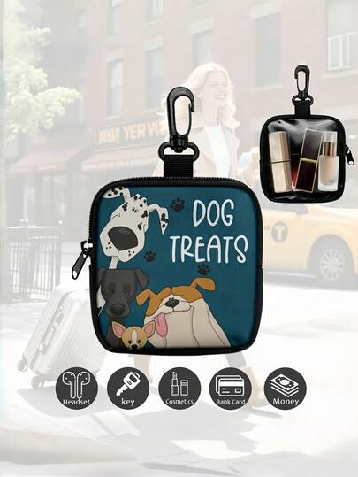 1 Pacote Saco de Petiscos para Adestramento de Cachorro com Zíper, Feito de Fibra de Poliéster, Design Portátil Adequado para Atividades ao Ar Livre e Caminhadas, Estampa Colorida Impressa em um Lado, Um Lado Transparente, Acessório Essencial para Passeio com Cachorro | Suprimentos para Cachorro Brilhante | Fechamento de Zíper Durável