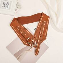 Wide Retro Belt With Studs - 棕色 - 查看 2