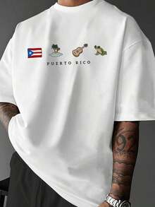 Y2K Graphic Tees For Men, Blue Graphic T-Shirt Of Puerto Rico Y2K, Graphic Tees For Men, Summer Top, Puerto Rico Independence Day T-Shirt, For Men - trắng - Xem 1