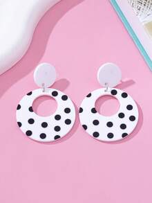 1对时尚黑白波点亚克力几何水滴圆形吊坠耳环，适合日常佩戴 - 黑與白 - 查看 6