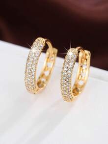 一对璀璨优雅的时尚圈形耳环，精密微镶锆石耳环，淑女风圆形耳环 - W16376 - 查看 9