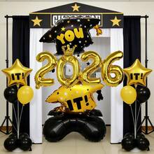 2026 Gold Foil Graduation Cap Balloon With Stand, Graduation Party Decoration - Multicolor - View 4