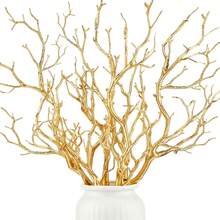 5 piezas de 35 cm Ramas artificiales de árbol de Manzanita, tallos decorativos de planta de cuerno de ciervo de plástico falso, adecuados para el hogar, la boda, el centro de mesa del comedor, la decoración navideña - Dorado - Ver 1